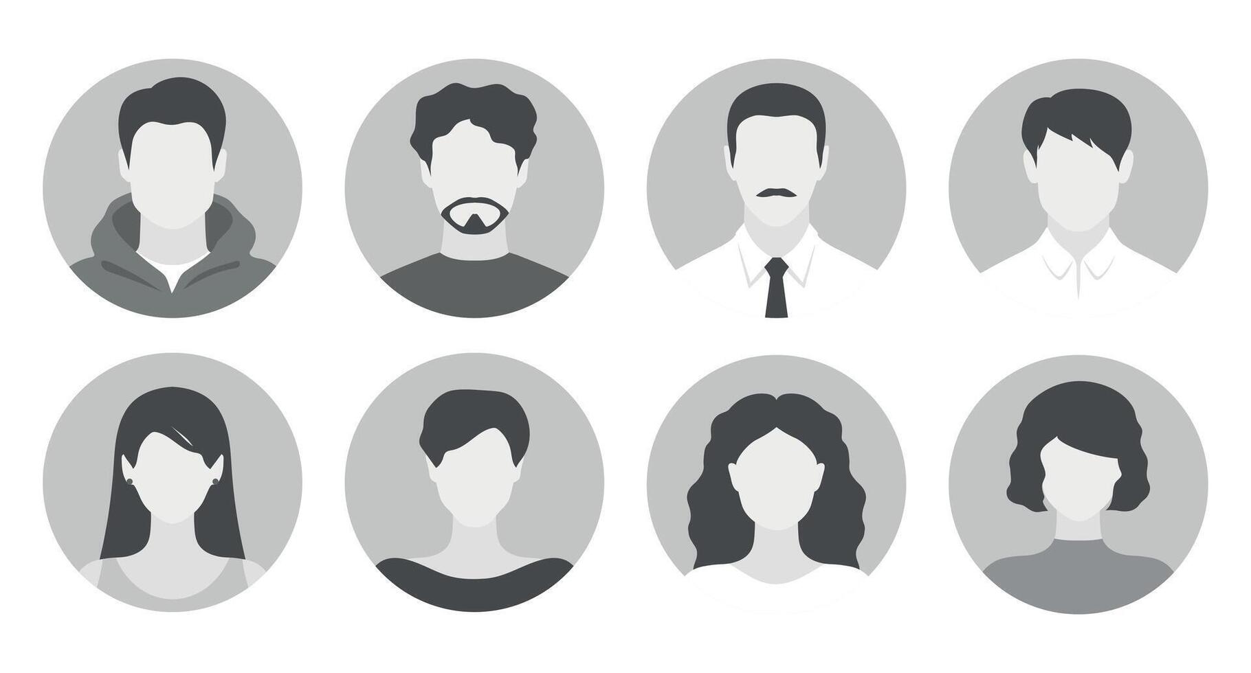 Abstract female and male faceless portraits. Set of woman and man face silhouettes suitable for anonymous profiles, avatars or abstract gender icons. illustration vector