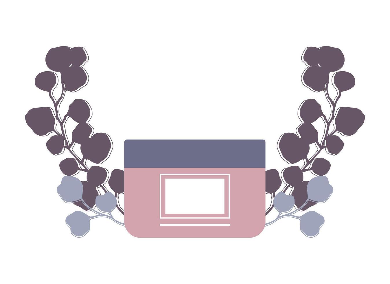 Cosmetic product icon. Abstract container with a face cream for beauty and skin care. Decorated with plants. illustration vector