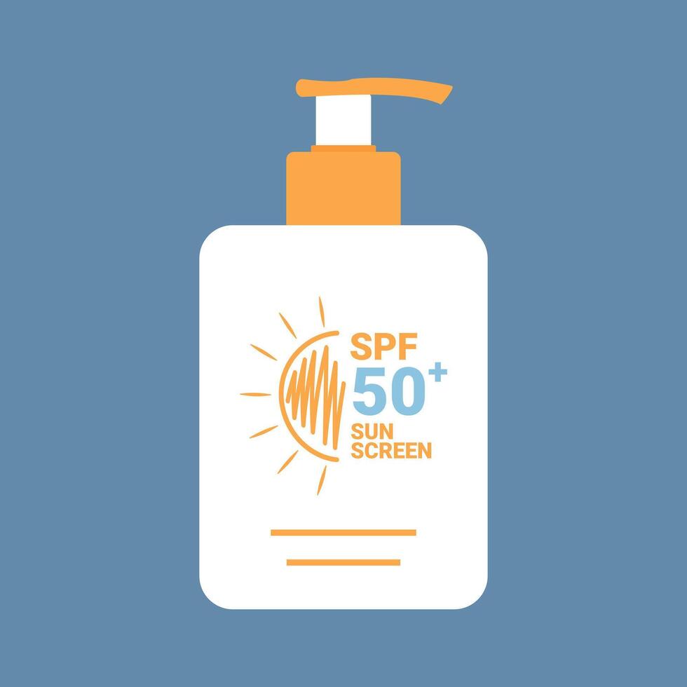 Pump bottle with a sunscreen cream or lotion. Sunscreen product design. SPF 50 product. illustration vector