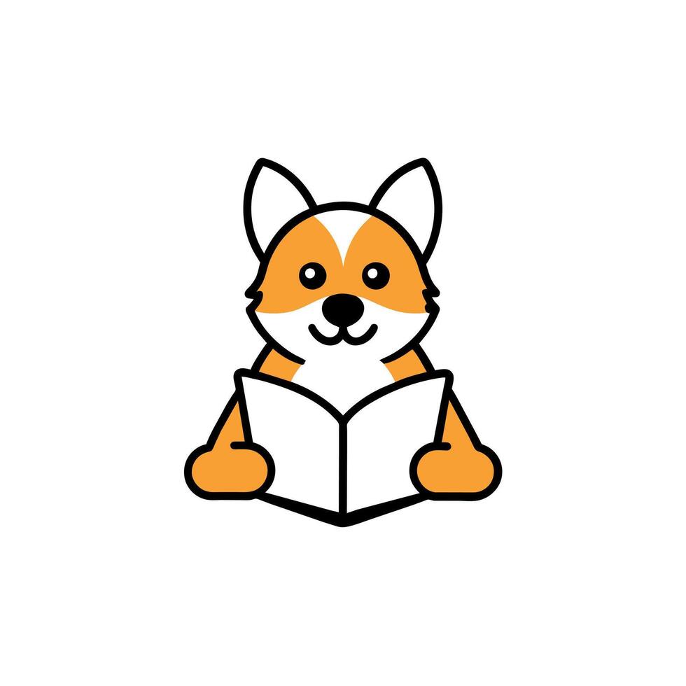 Aussiepom dog reading icon illustration vector