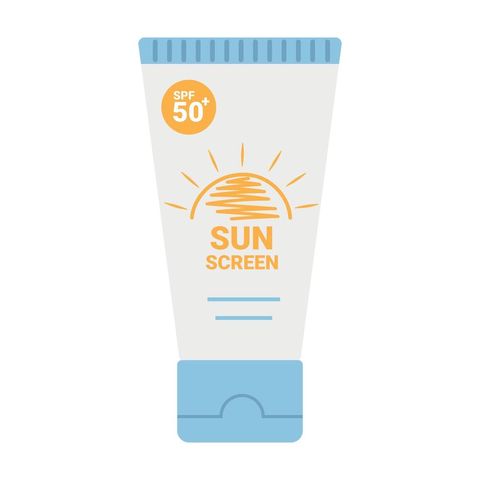 Tube with a sunscreen product. SPF summer skincare product design. SPF 50 cream or lotion. illustration vector