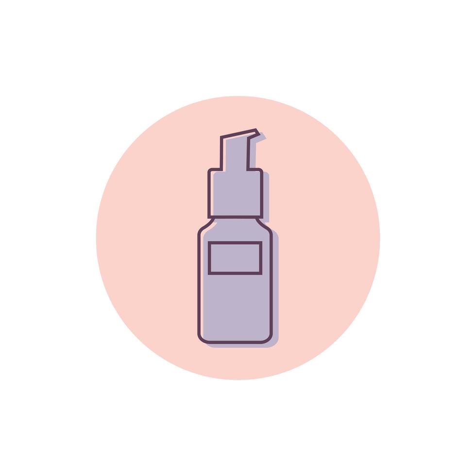 Cosmetic bottle icon outline. Abstract bottle with a pump with a face serum or cream for beauty and skin care. illustration vector