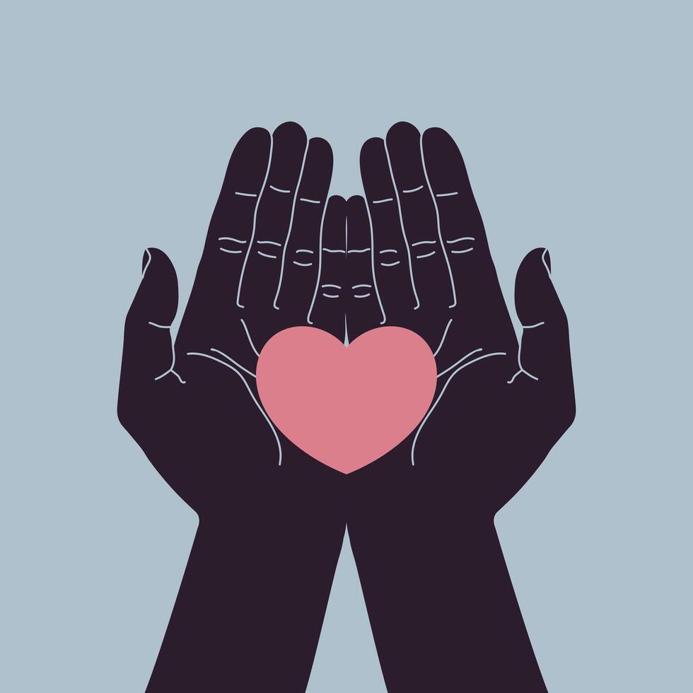 Giving or taking love hand gesture. Cupped hands with open palms. Hands carefully holding heart. illustration vector