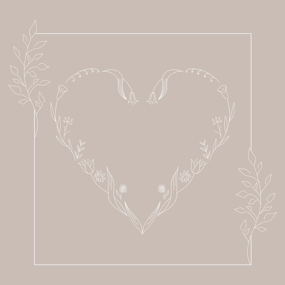 Heart template made of hand drawn flowers and plants. Heart with botanical elements in boho style. illustration vector