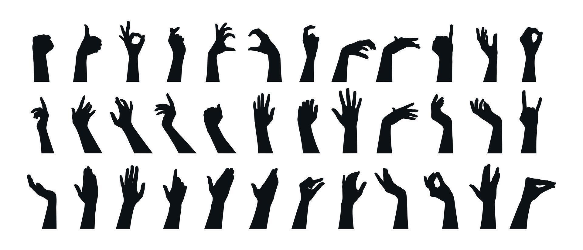 Hand gestures silhouettes collection. Set of different hand gestures. illustration vector