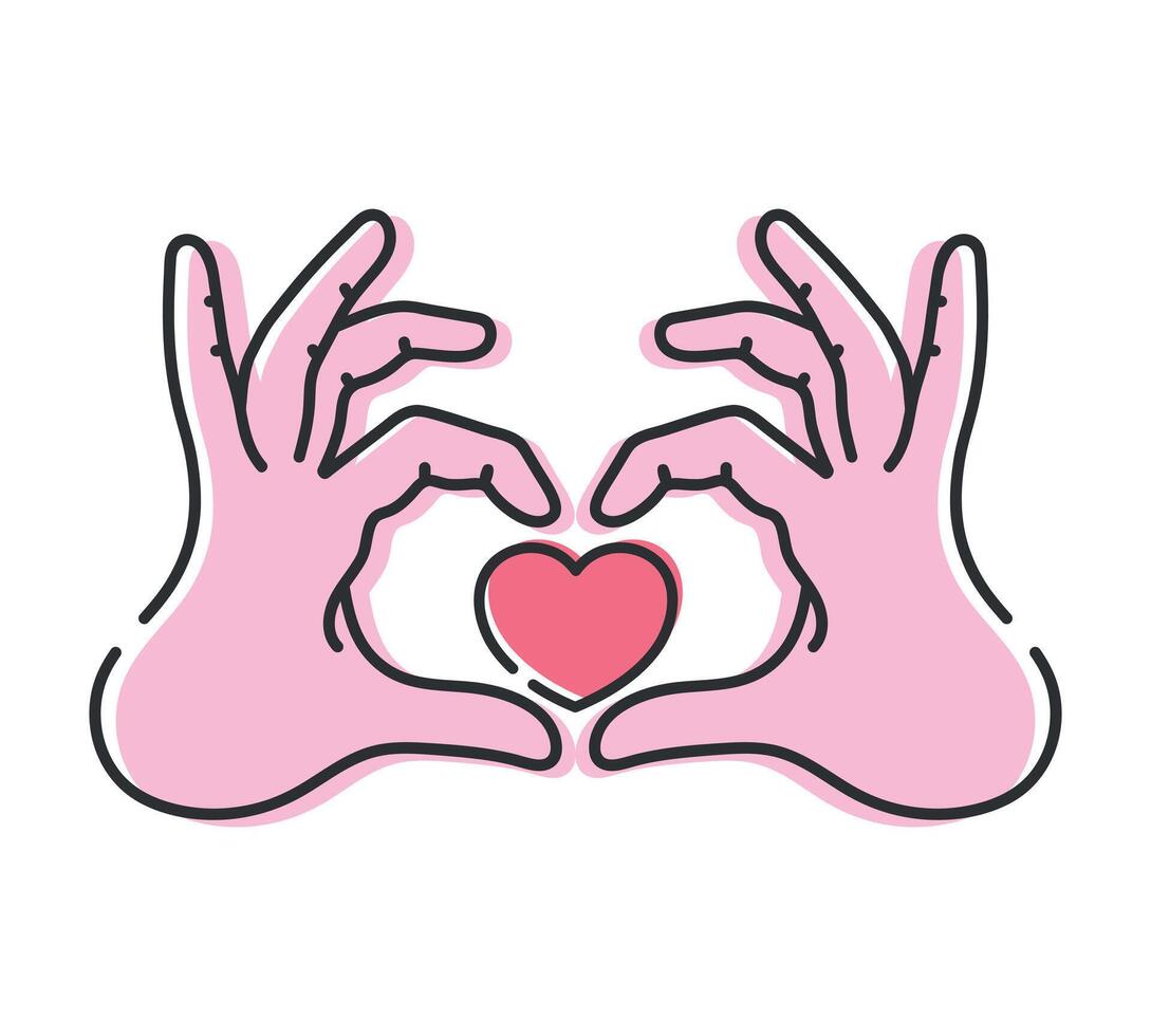Human hands making heart sign. Line icon isolated on white background. Heart gesture. illustration vector