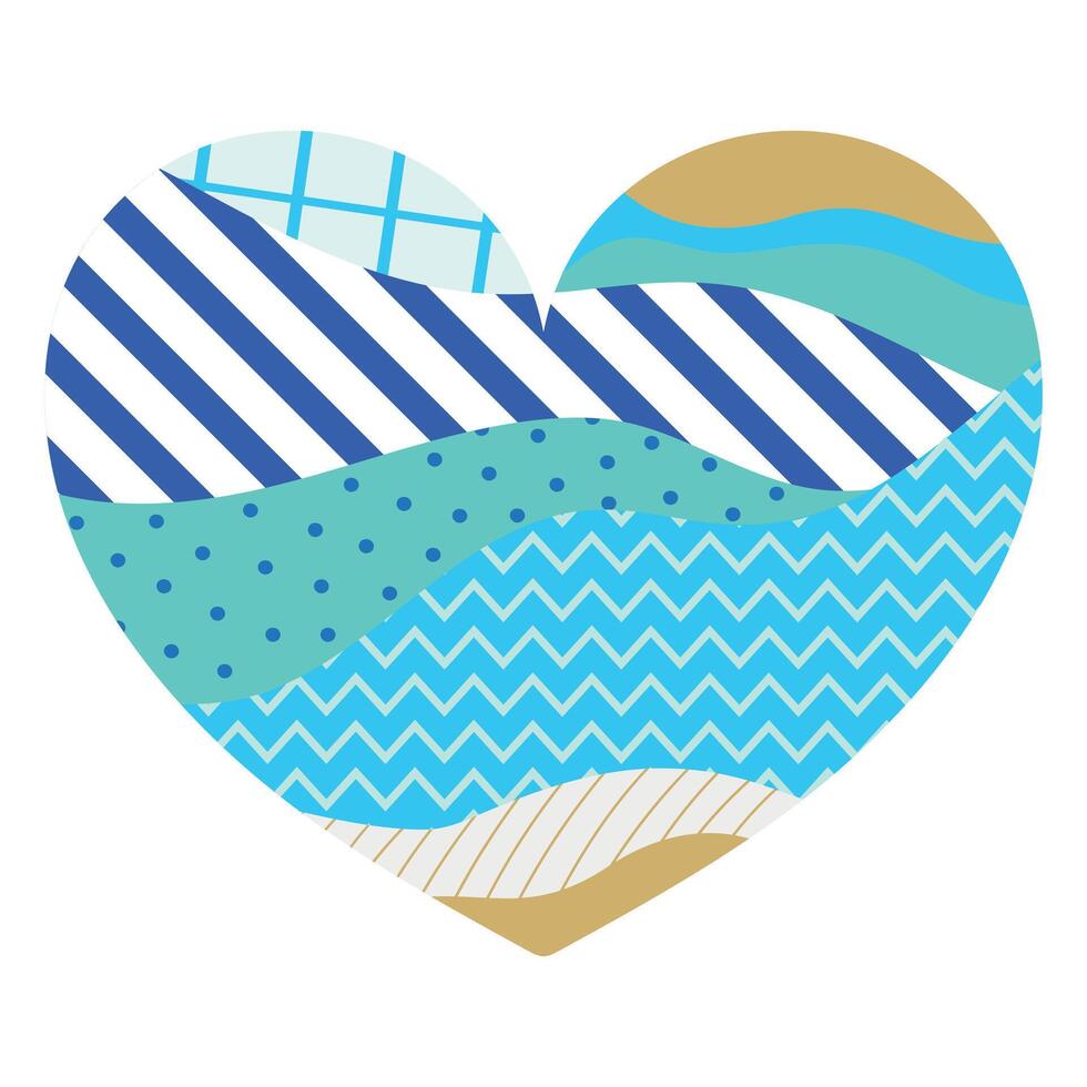 Heart made of different patterns. Heart made of patches with various ornament like polka and zigzag. Heart decoration. illustration vector