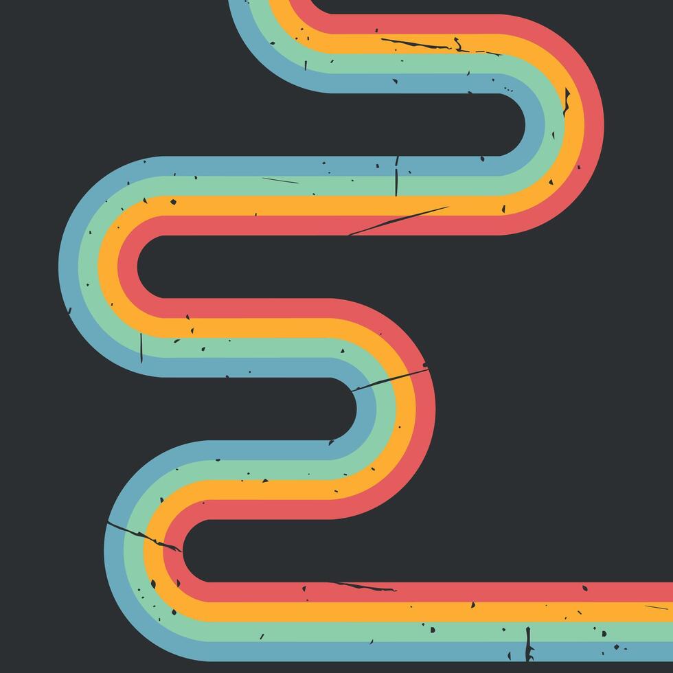 Retro vintage style stripes. Rainbow on dark background. Grunge texture. illustration vector