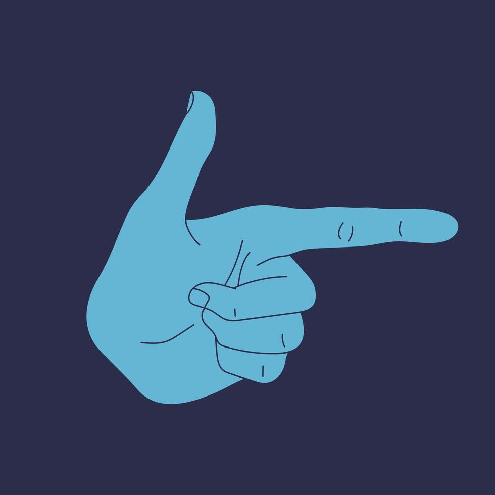 Hand with index finger. Hand with pointing finger isolated on blue background. illustration vector