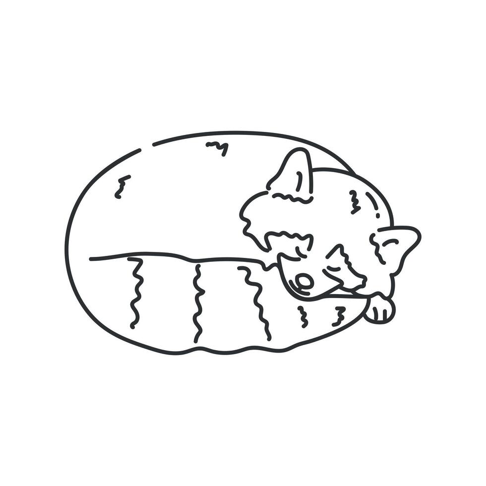 Hand drawn cute red panda is sleeping. Red panda outline. illustration vector