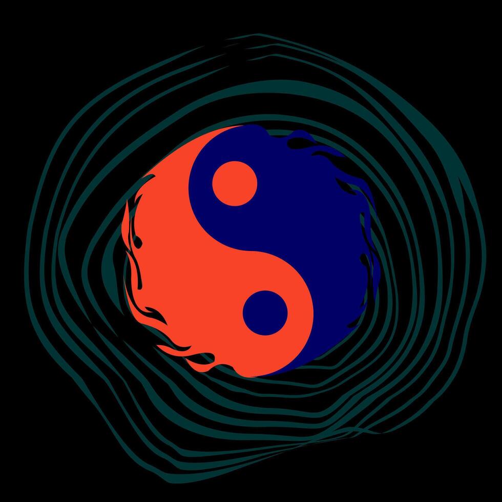 Yin and yang in fire style vector