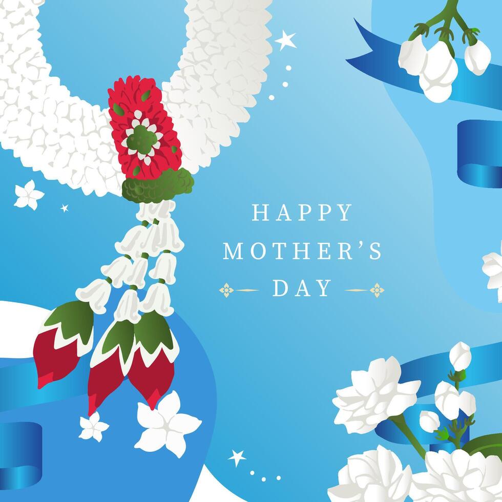 mother's day blue invitation with jasmine for square design vector