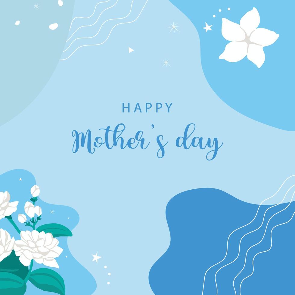 mother's day blue invitation with jasmine for square design vector