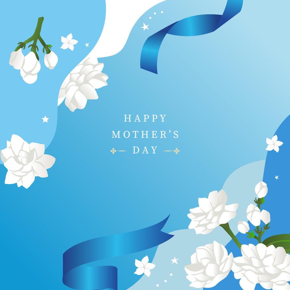 mother's day blue invitation with jasmine for square design vector
