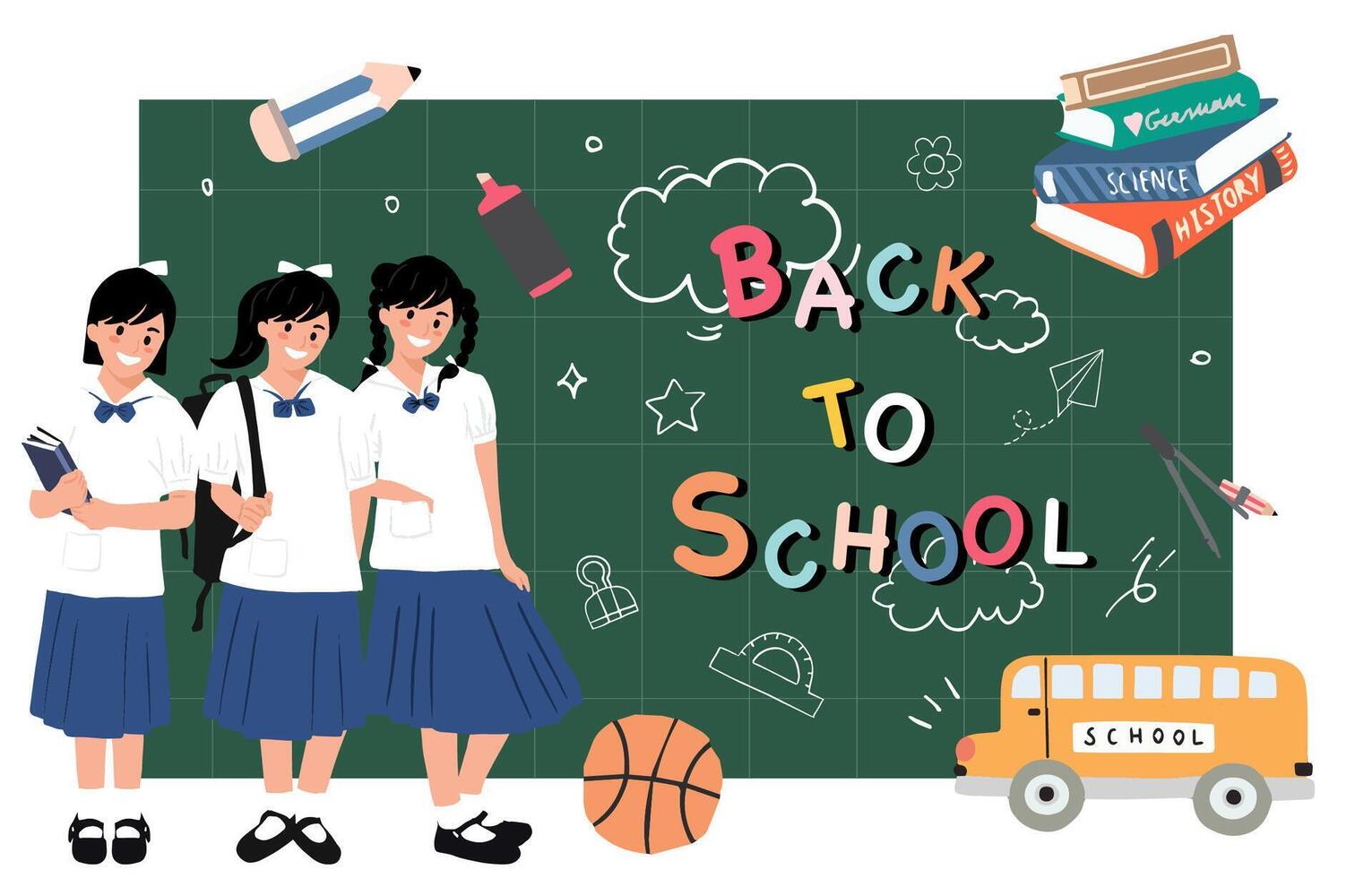 back to school background with stationery for horizontal design vector