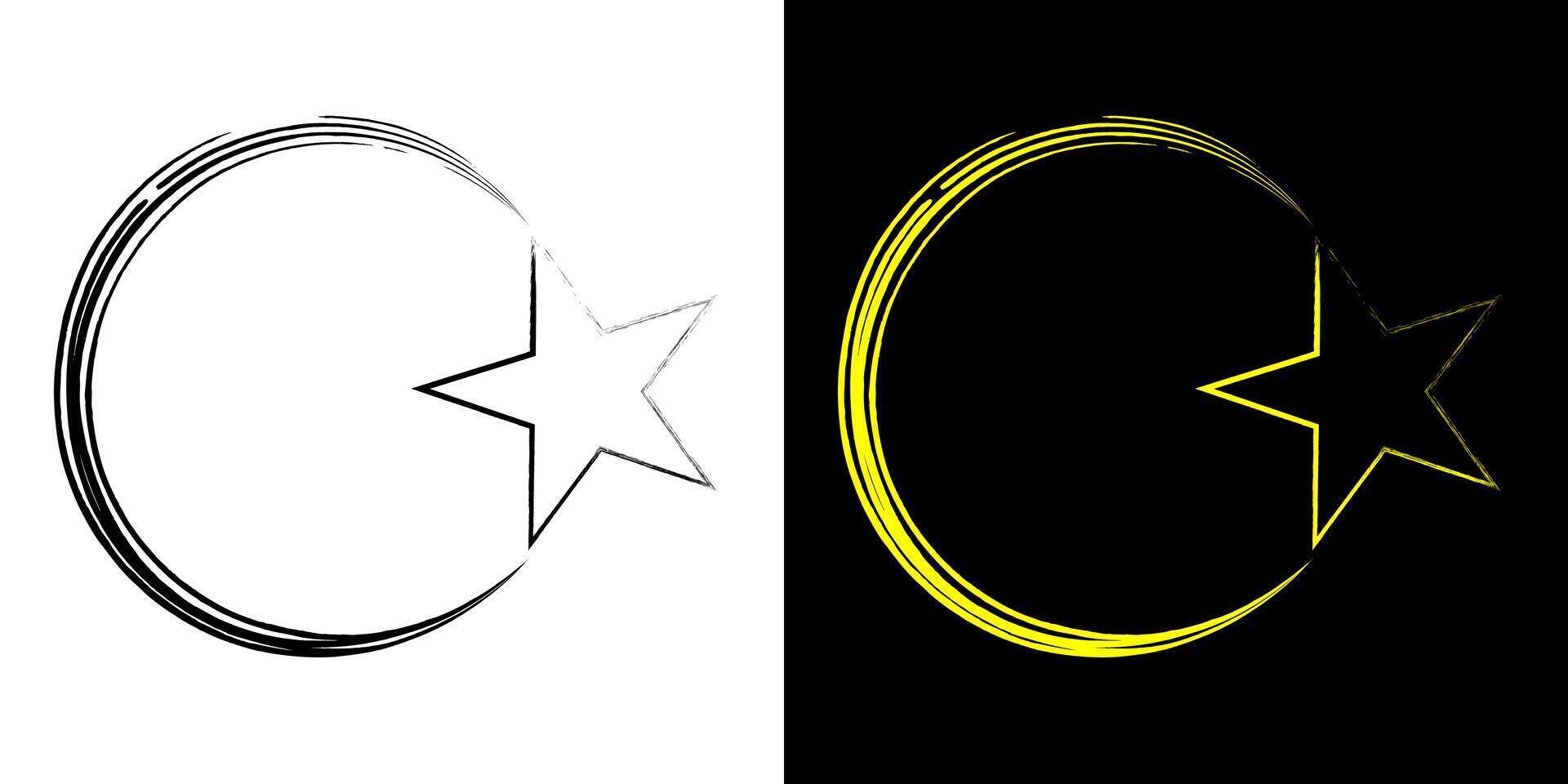 Moon and Star icon illustration on white and black background. vector