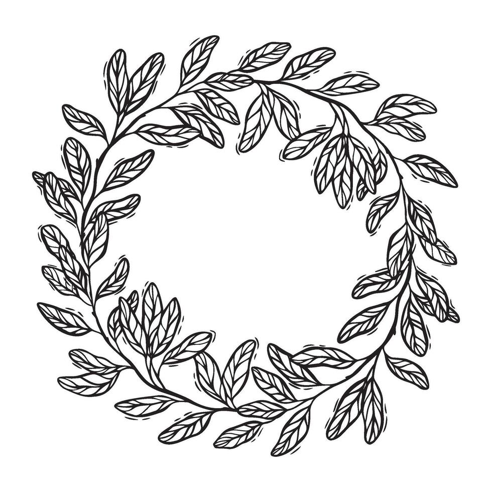 Wreath of detailed grant leaves. Elegant botanical illustration in graphic style. Suitable for invitations, greeting cards, logos, food and cosmetics packaging, home decor and textiles vector