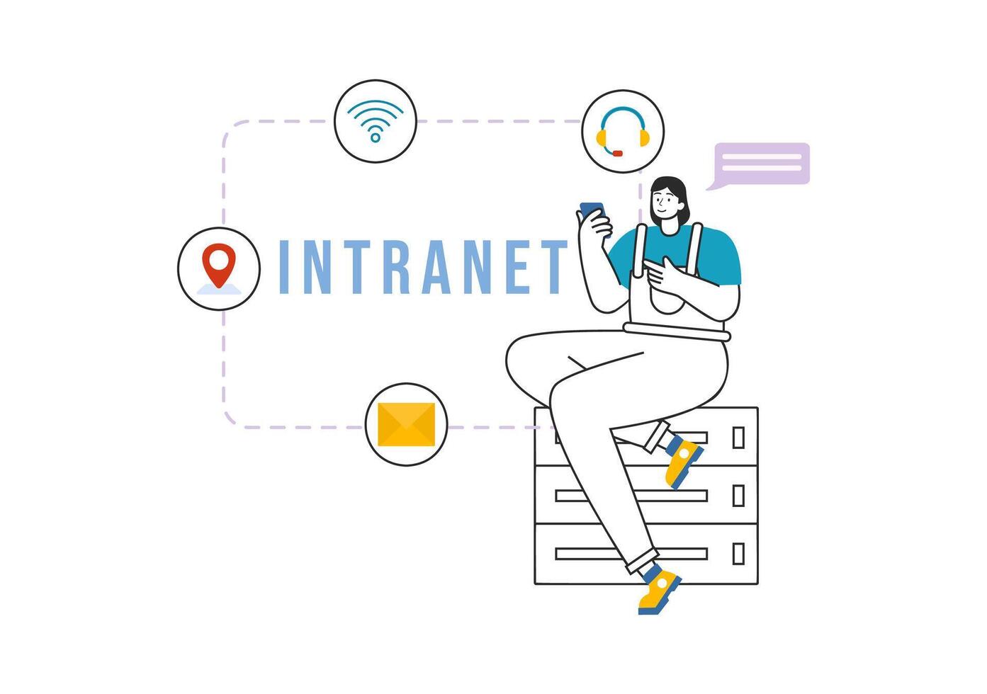 Intranet Internet Network Connection Technology Illustration to Share Confidential Company Information and Website in Flat Cartoon Background vector