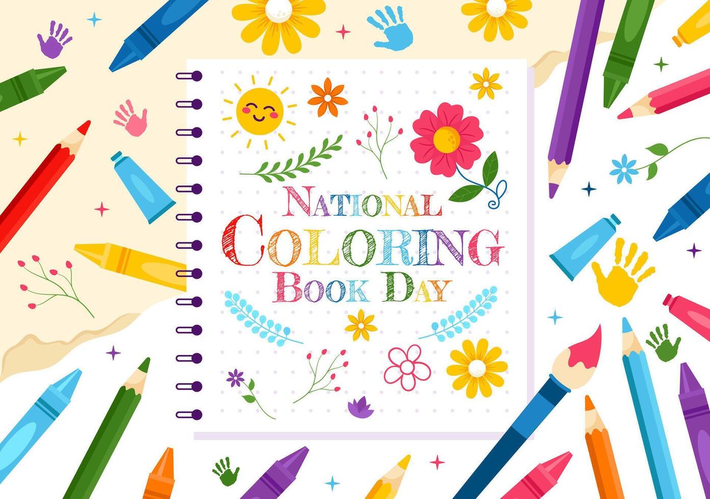 National Coloring Book Day Illustration for August 2nd featuring Colored Pencils or Crayons for Drawing in a Flat Style Cartoon Background vector