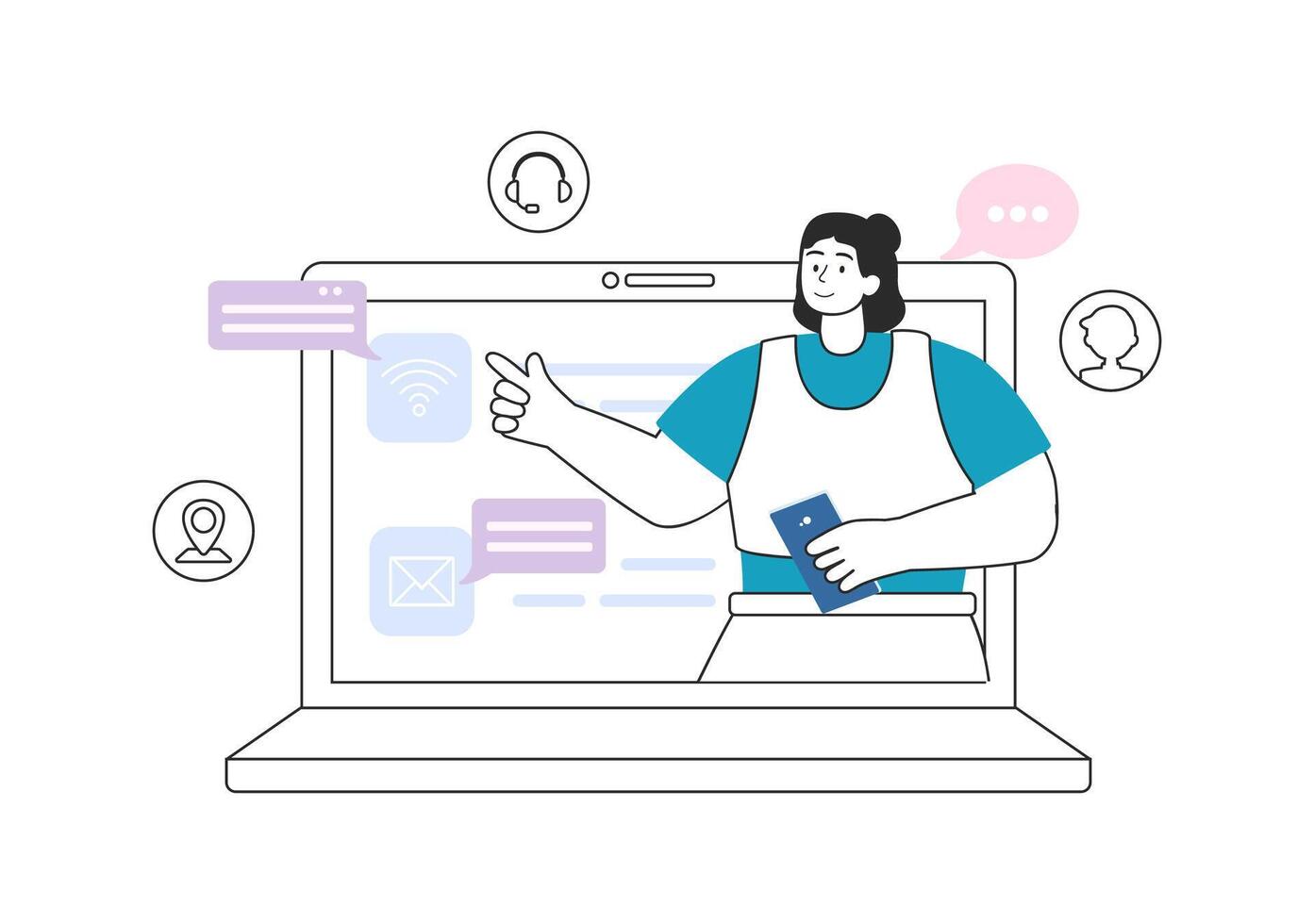 Intranet Internet Network Connection Technology Illustration to Share Confidential Company Information and Website in Flat Cartoon Background vector