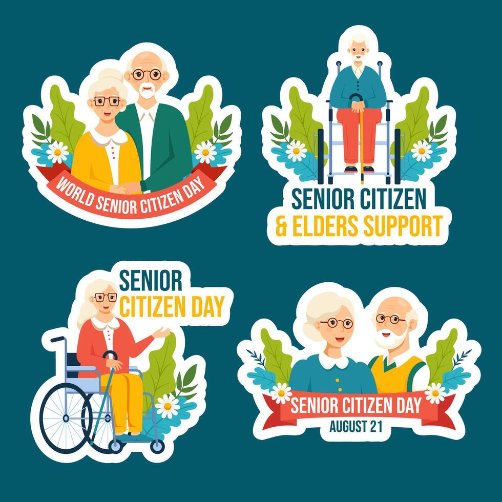 Senior Citizen Day Label Flat Cartoon Hand Drawn Templates Background Illustration vector