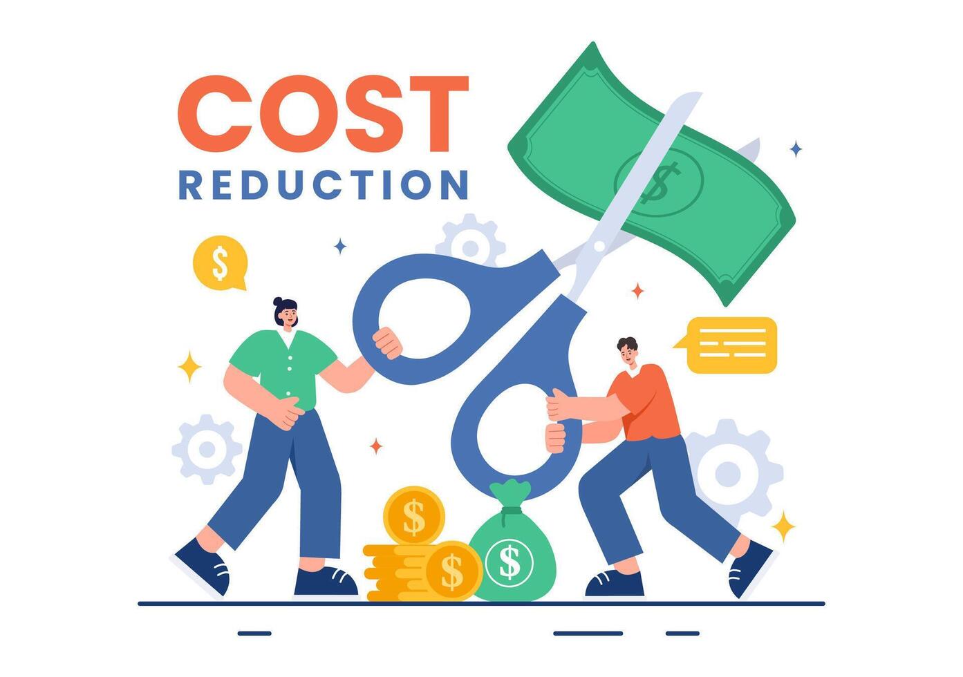 Cost Reduction Illustration depicting Decrease, Price Minimization, or Falling Profit Rates in Business, in a Flat Style Cartoon Background vector