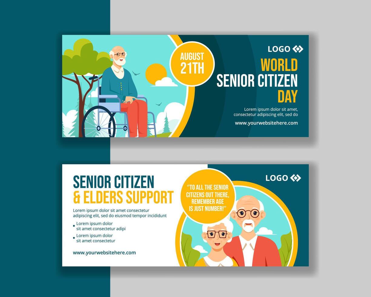 Senior Citizen Day Horizontal Banner Flat Cartoon Hand Drawn Templates Background Illustration vector