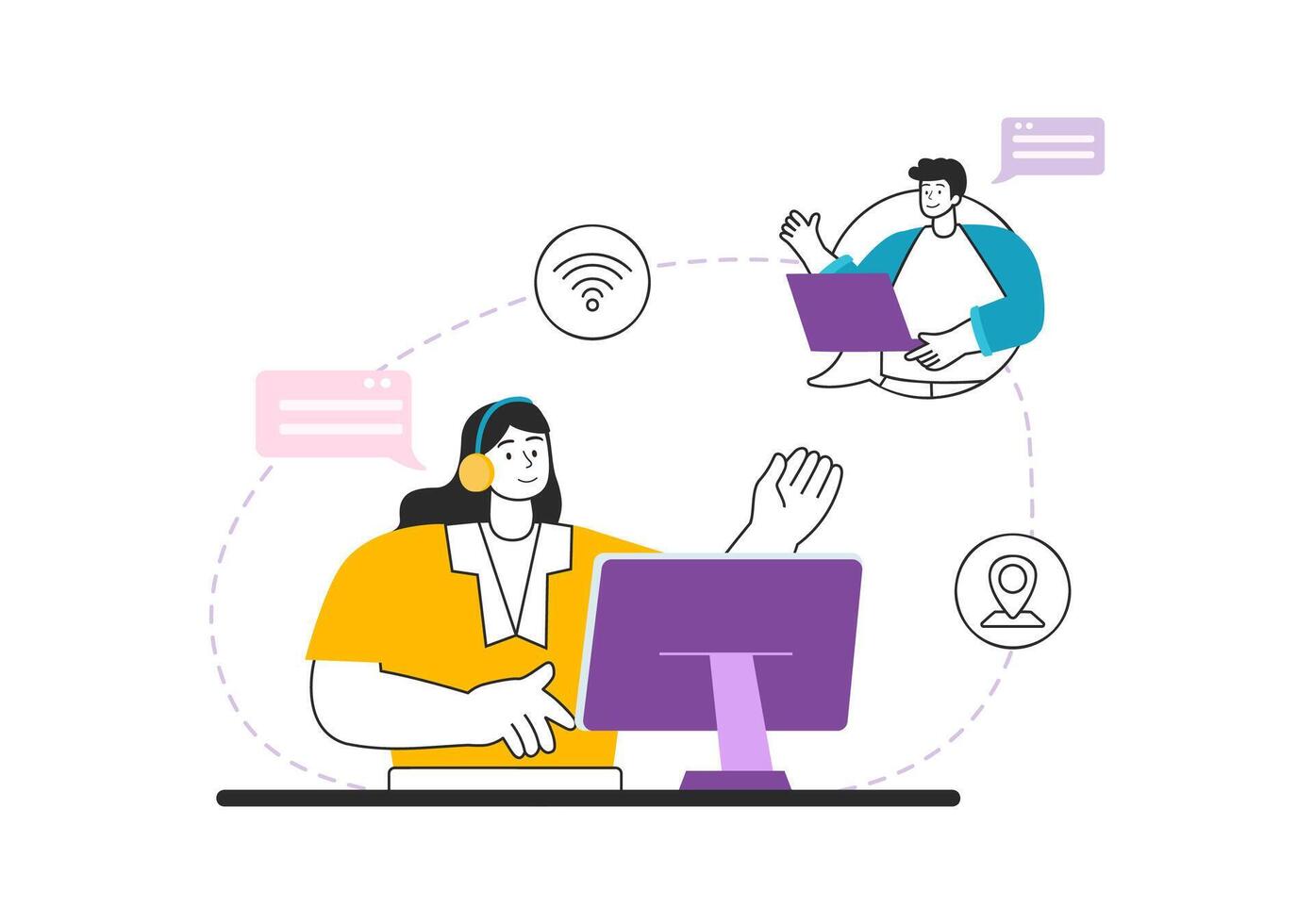 Intranet Internet Network Connection Technology Illustration to Share Confidential Company Information and Website in Flat Cartoon Background vector