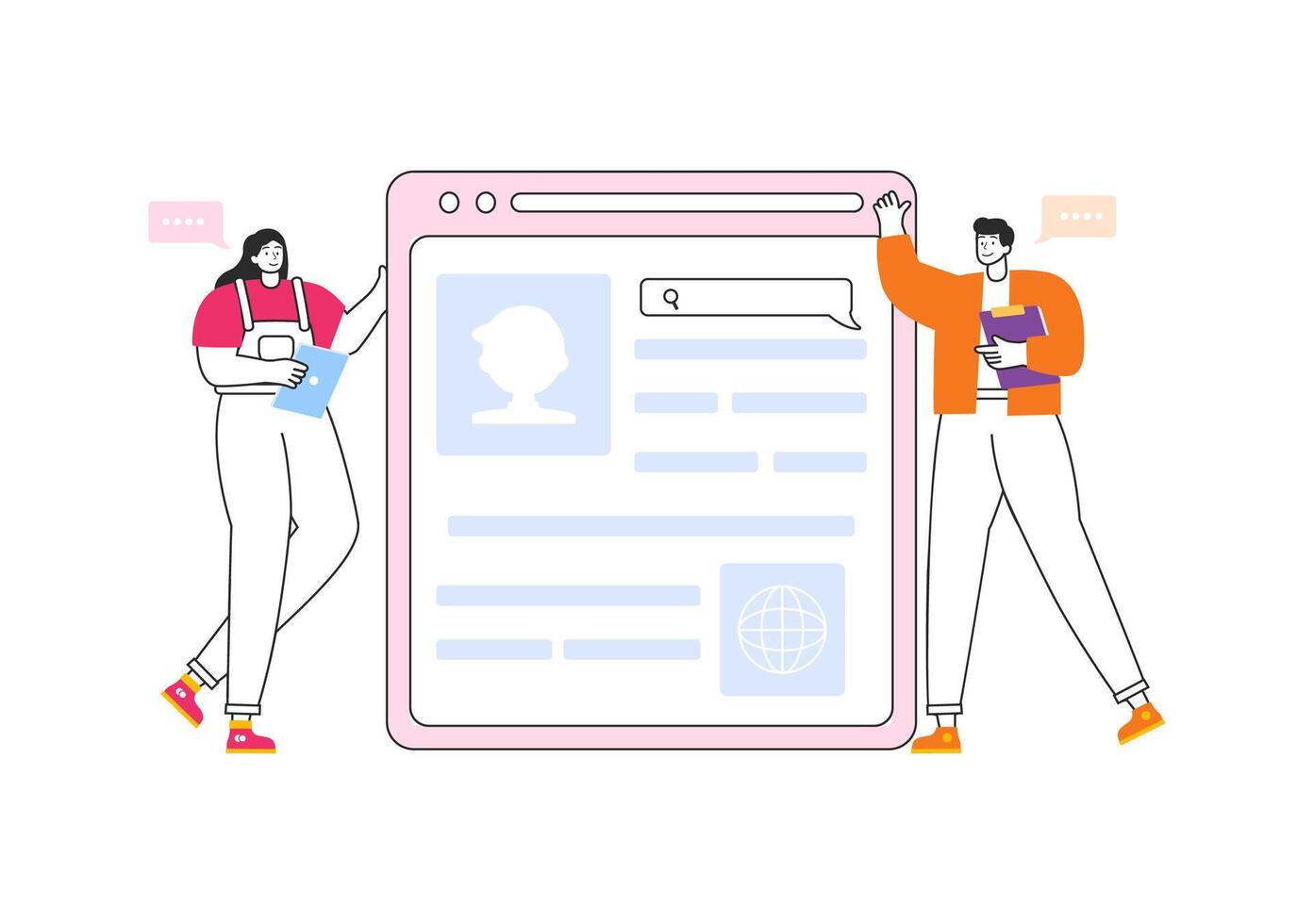 Intranet Internet Network Connection Technology Illustration to Share Confidential Company Information and Website in Flat Cartoon Background vector