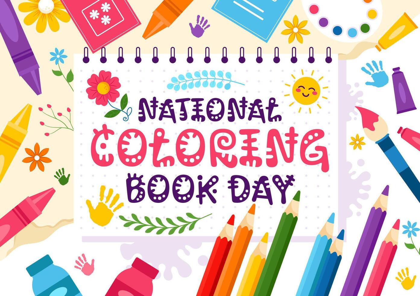 National Coloring Book Day Illustration for August 2nd featuring Colored Pencils or Crayons for Drawing in a Flat Style Cartoon Background vector