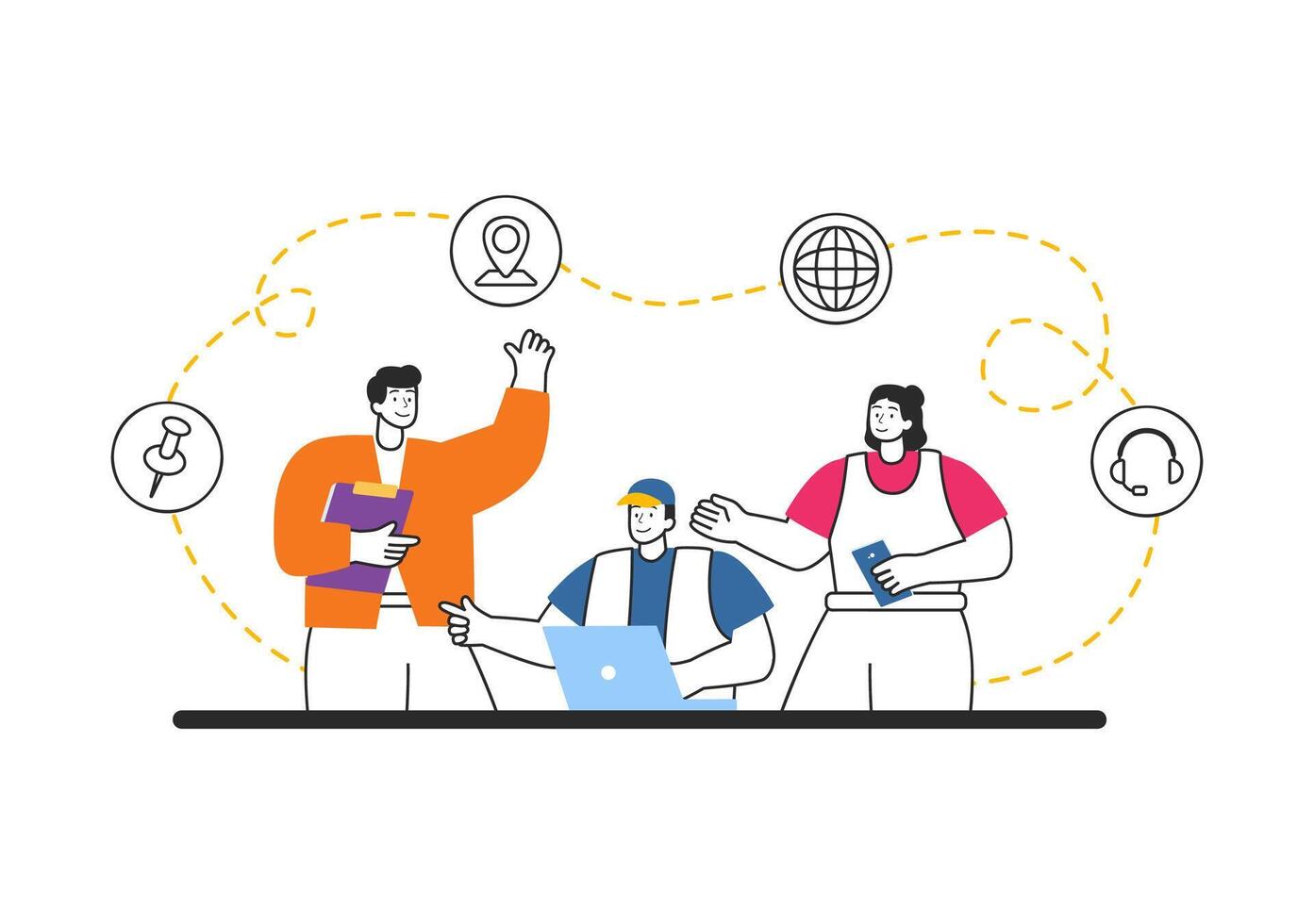 Intranet Internet Network Connection Technology Illustration to Share Confidential Company Information and Website in Flat Cartoon Background vector