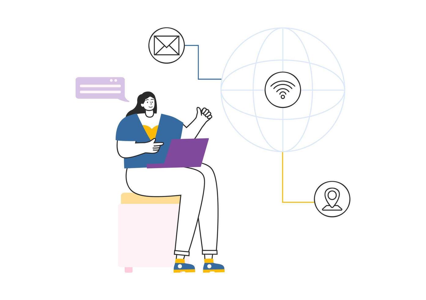 Intranet Internet Network Connection Technology Illustration to Share Confidential Company Information and Website in Flat Cartoon Background vector