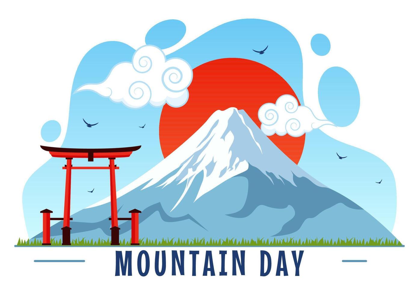 Mountain Day in Japan Illustration on August 11 featuring Mount Fuji and Sakura Flower Background in a Flat Cartoon Style Design vector