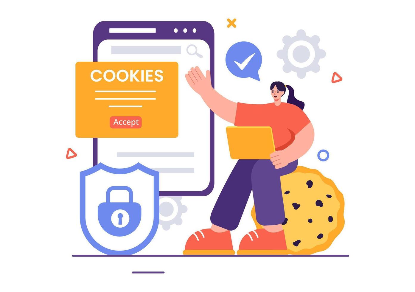 Internet Cookies Technology Illustration with Tracking Cookie Records of Browsing Activity on a Website in a Flat Cartoon Style Background vector