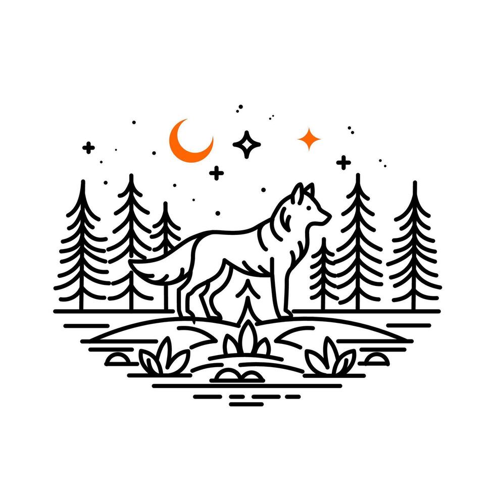 wolf in the middle of a simple forest vector