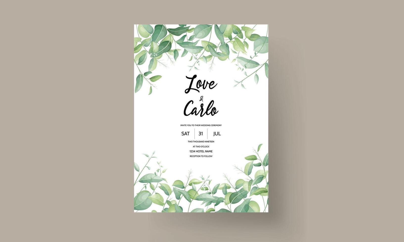 wedding invitation for a wedding with green leaves and flowers vector