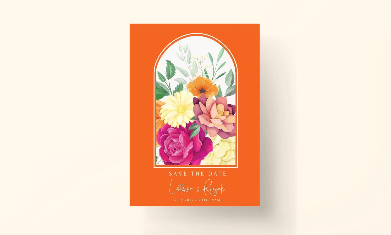 wedding invitation with beautiful colorful flowers vector
