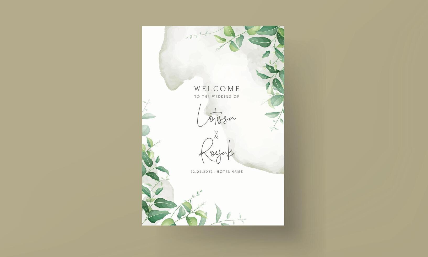elegant greenery leaves watercolor wedding invitation vector