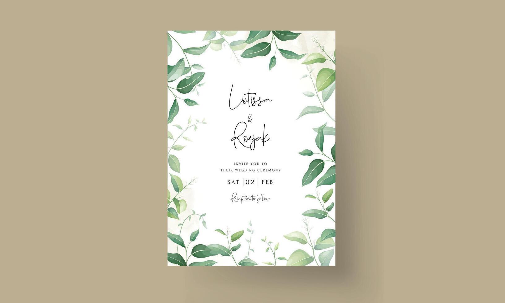 elegant greenery leaves watercolor wedding invitation vector