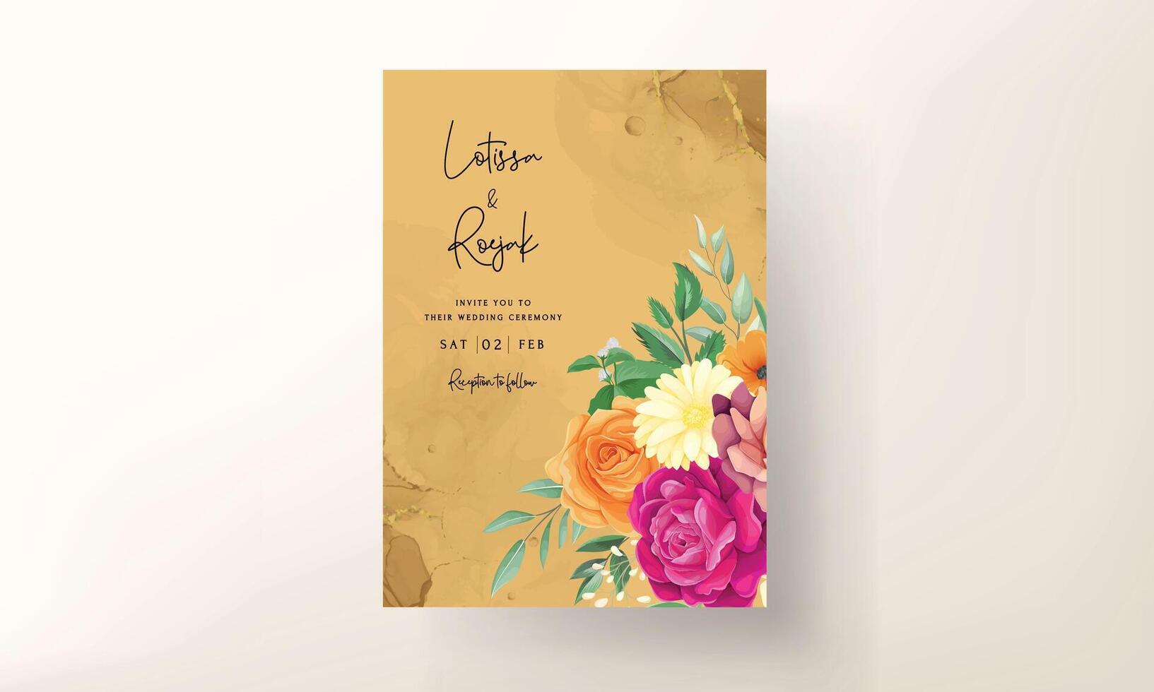 wedding invitation with beautiful colorful flowers vector