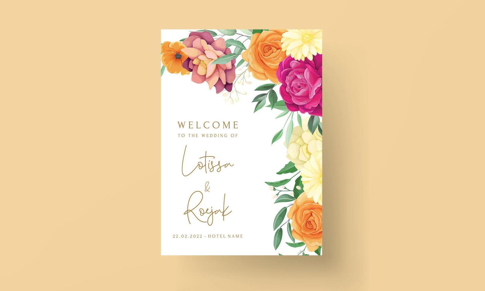 wedding invitation with beautiful colorful flowers vector