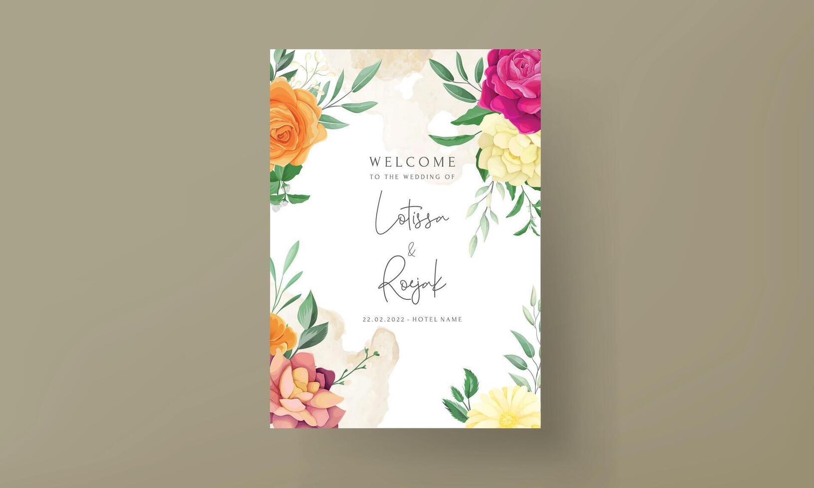 wedding invitation with beautiful colorful flowers vector