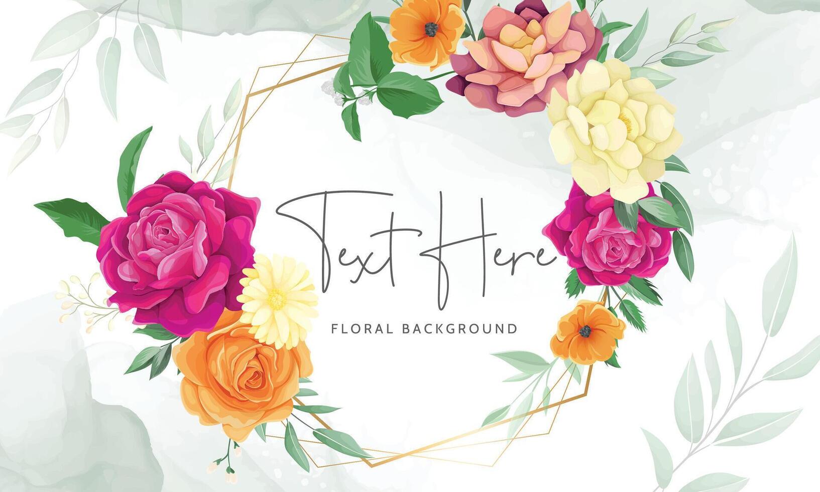beautiful rose flower and greenery leaves floral background vector