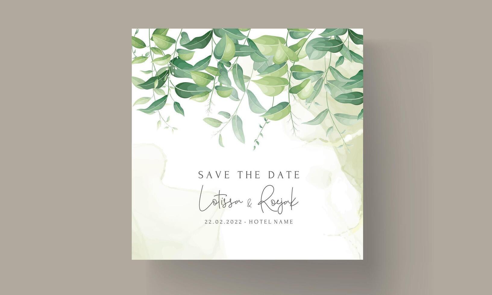 elegant greenery leaves watercolor wedding invitation vector