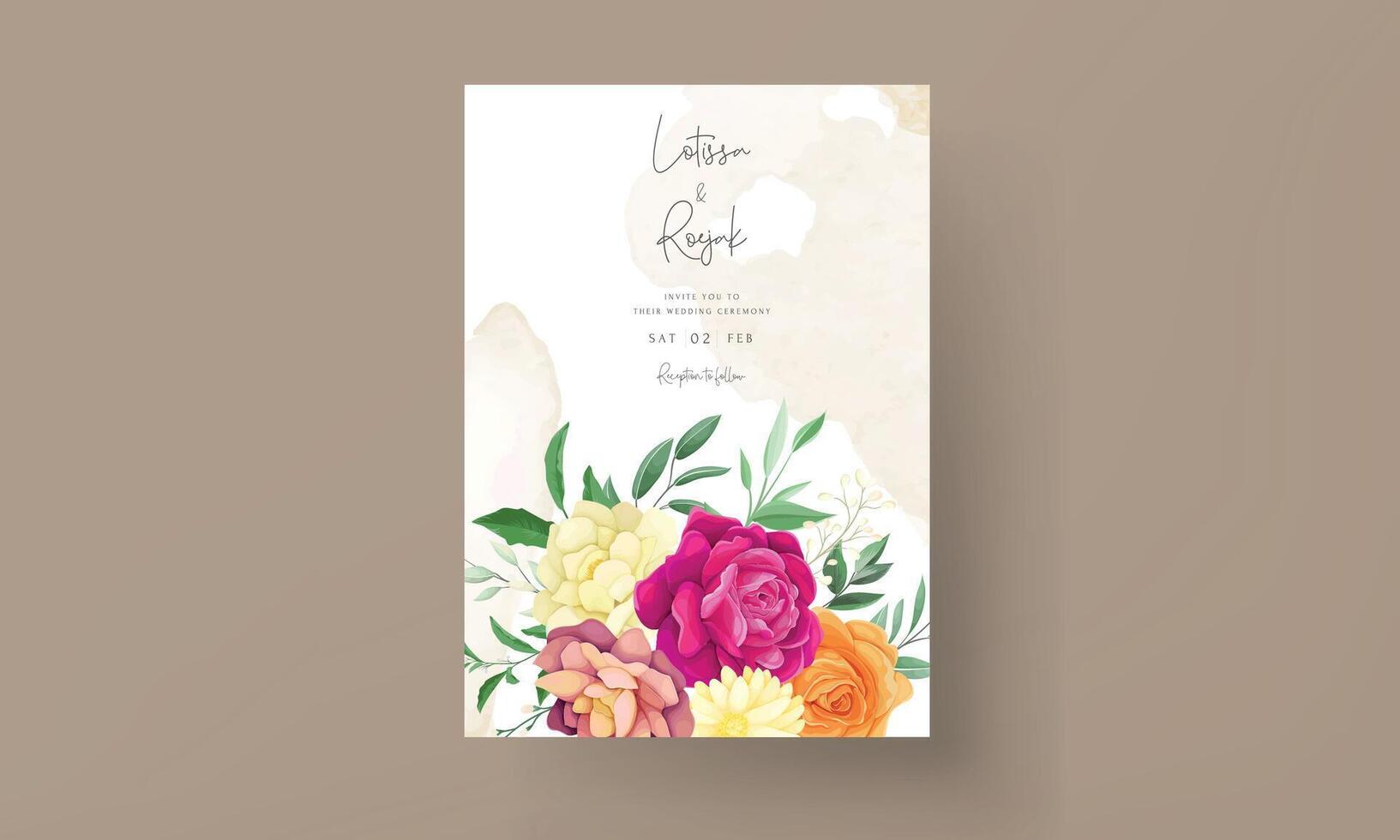 wedding invitation with beautiful colorful flowers vector