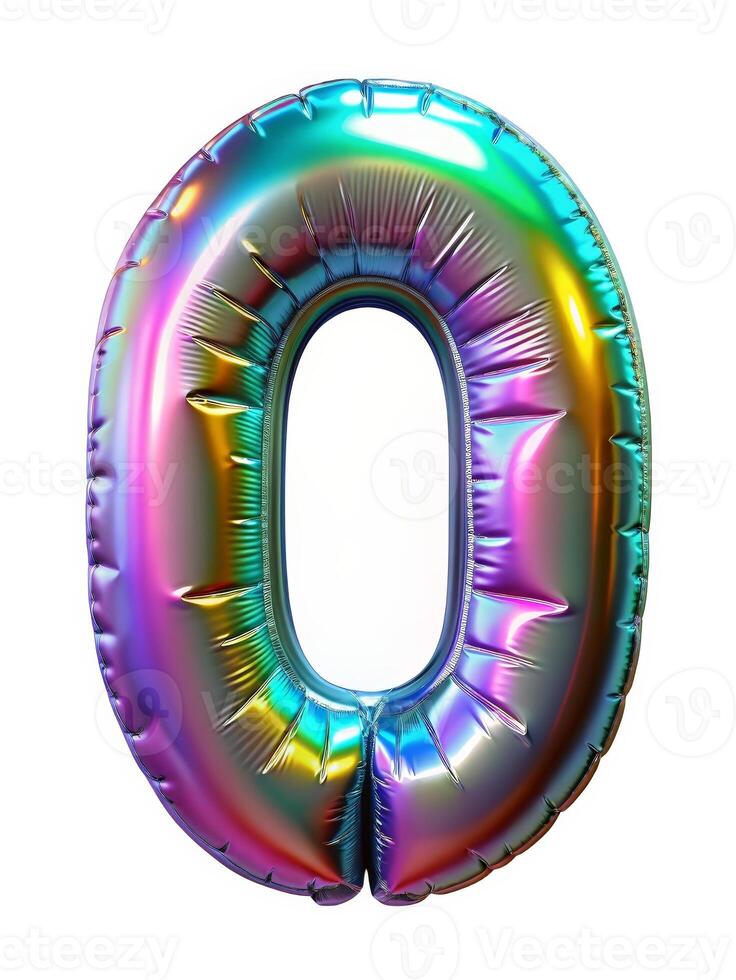 Front view letter and number made with foil holographic birthday balloon photo