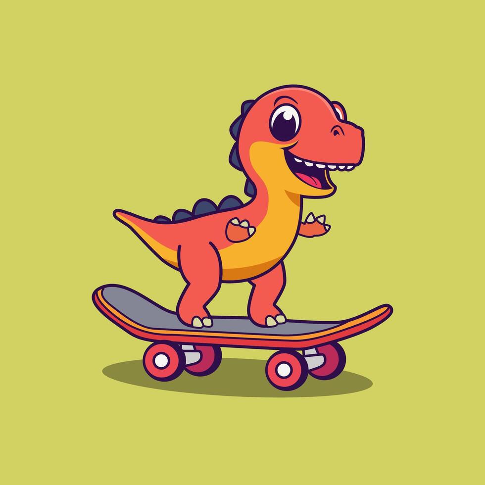 Cute dinosaur on skateboard cartoon illustration vector