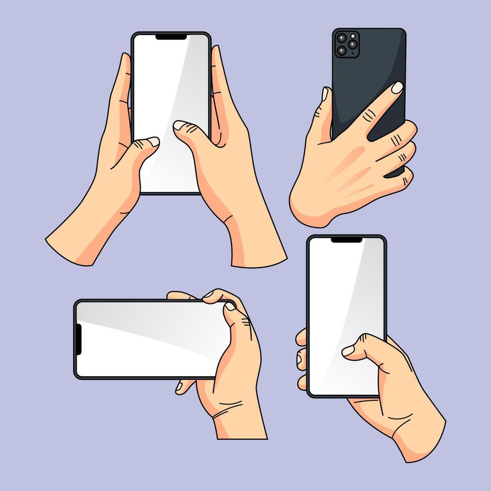 illustration of hand holding a phone. eps 10 vector