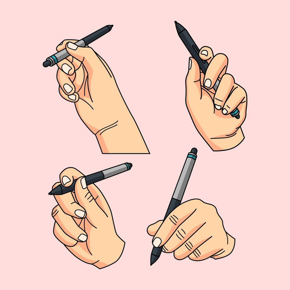 illustration of hand holding a pen. eps 10 vector