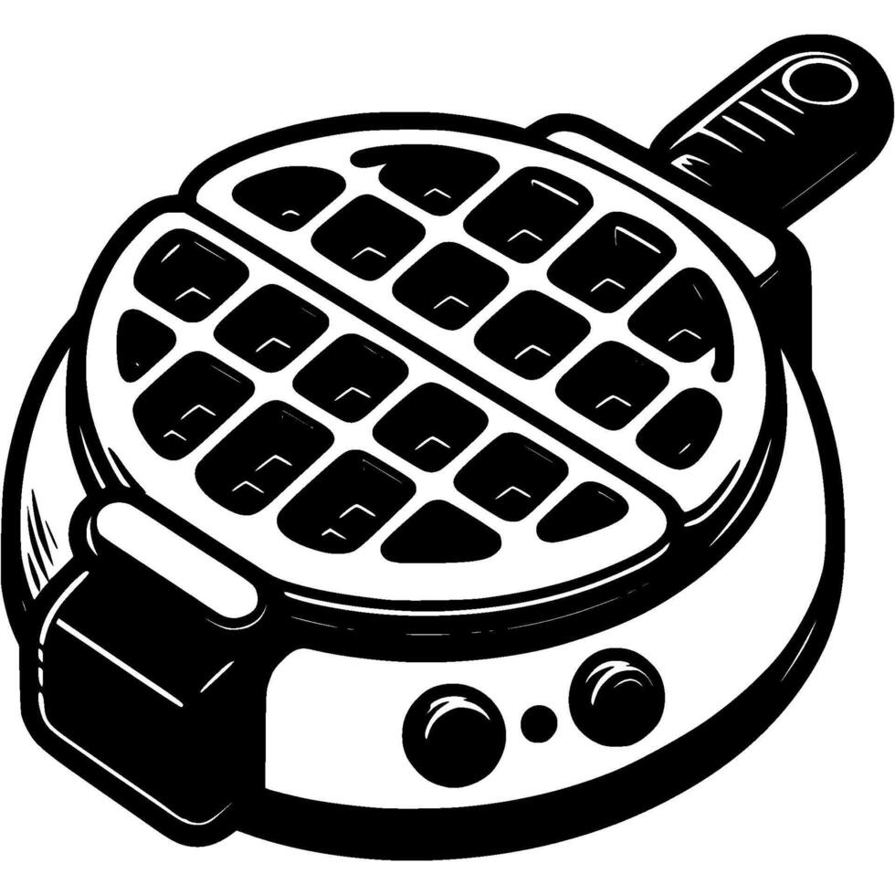 Round electric waffle iron in monochrome. Simple minimalistic in black ink drawing on white background vector
